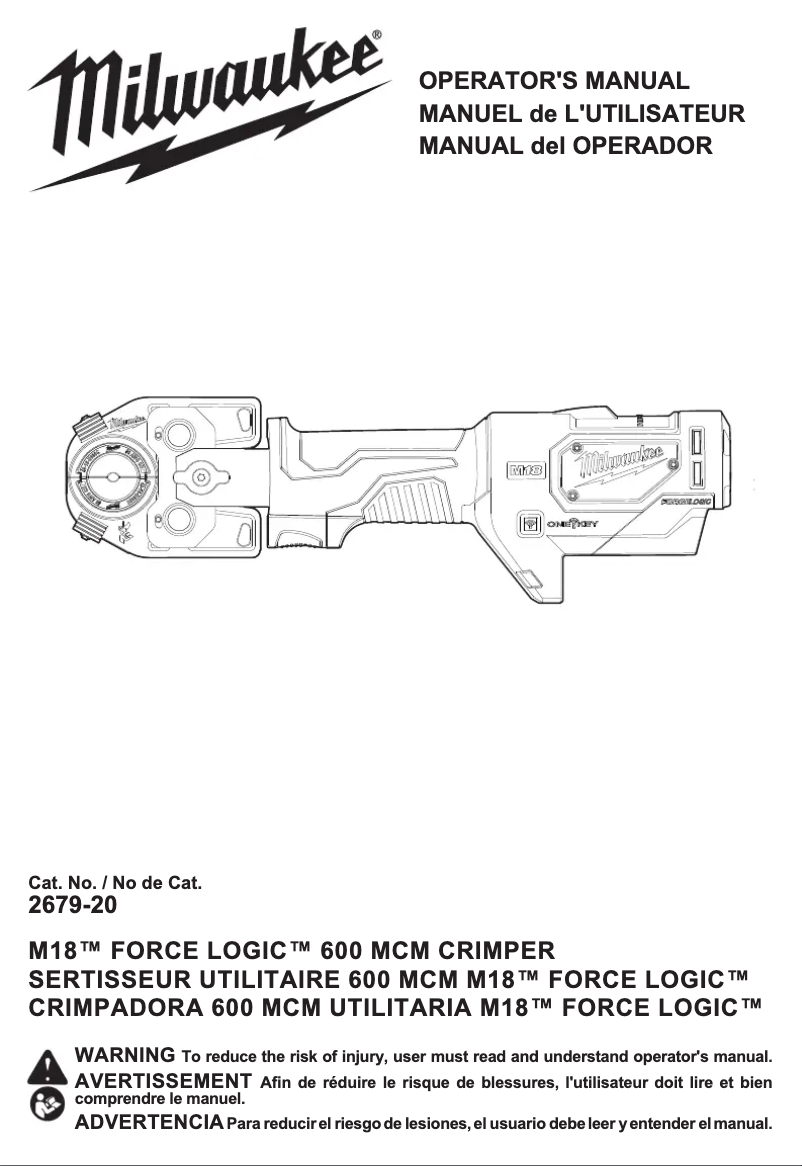 Page 1 de la notice Manuel utilisateur Milwaukee M18 Force Logic 2679-750A