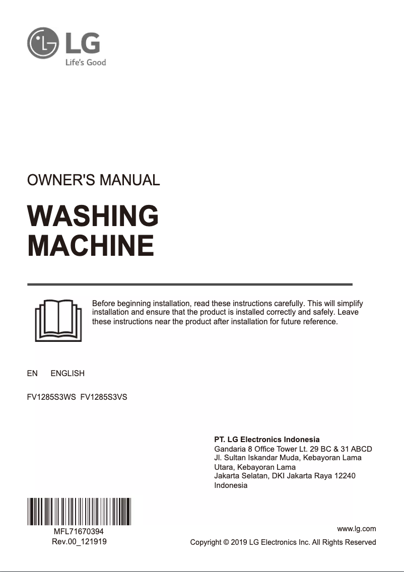Página 1 del manual Manual de usuario LG FV1285S3WS