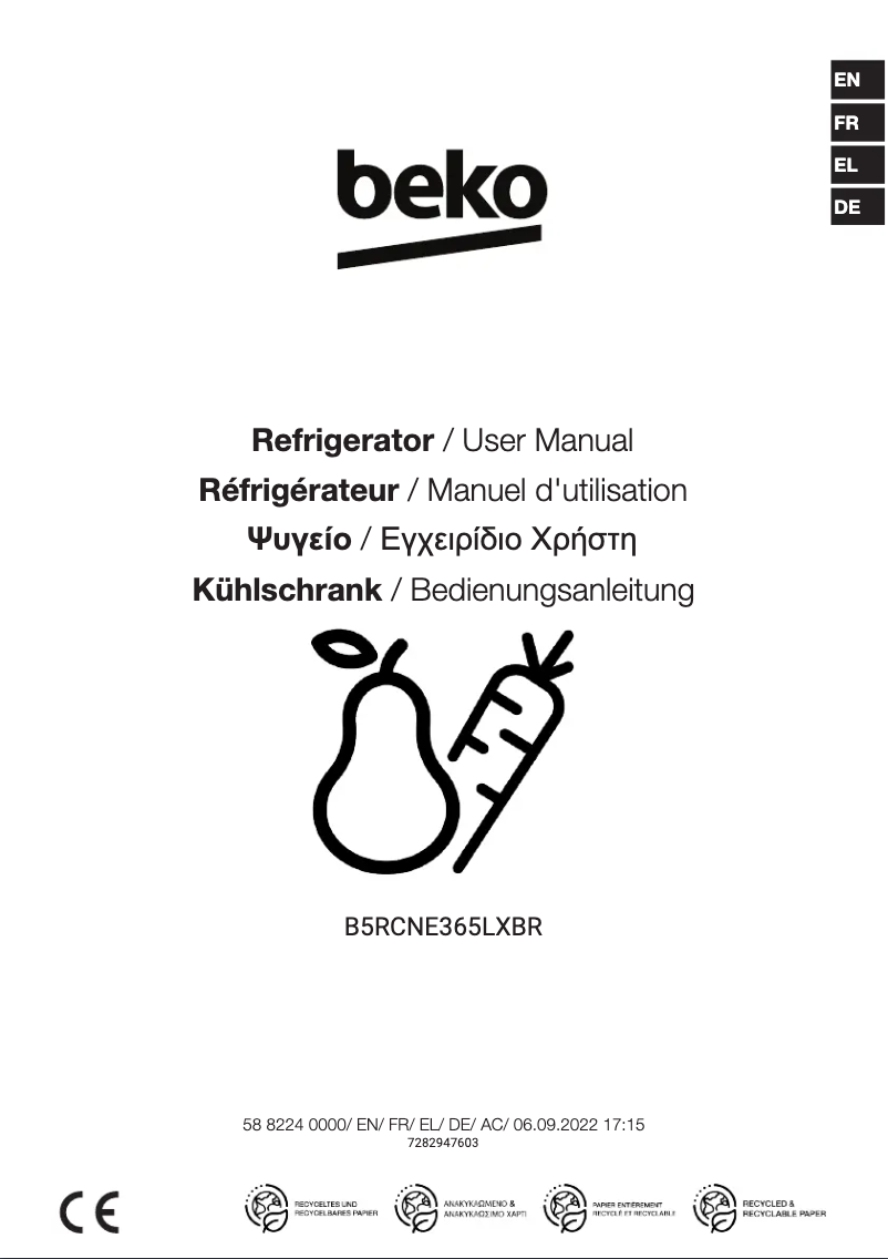Page 1 de la notice Manuel utilisateur Beko B5RCNE365LXBR