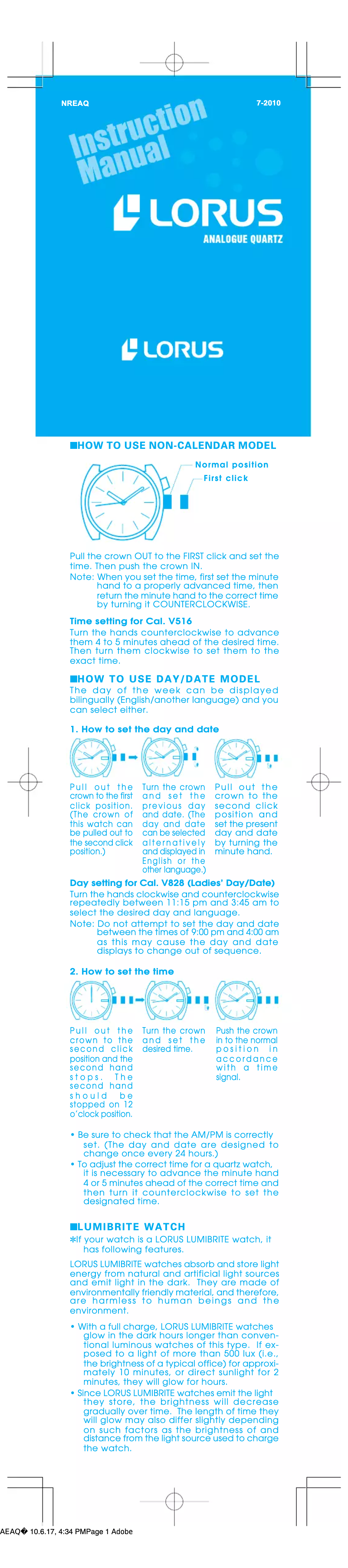 Page 1 de la notice Manuel utilisateur Lorus 7N42