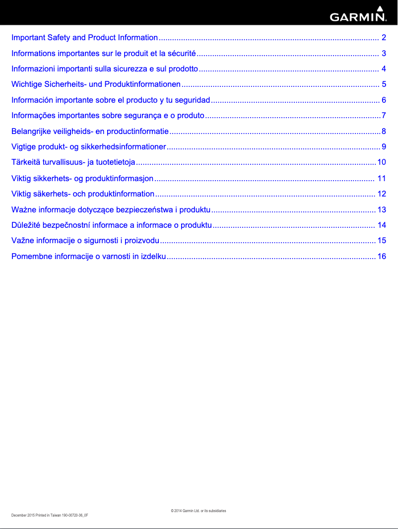 Page 1 de la notice Instructions de sécurité Garmin vivofit 2
