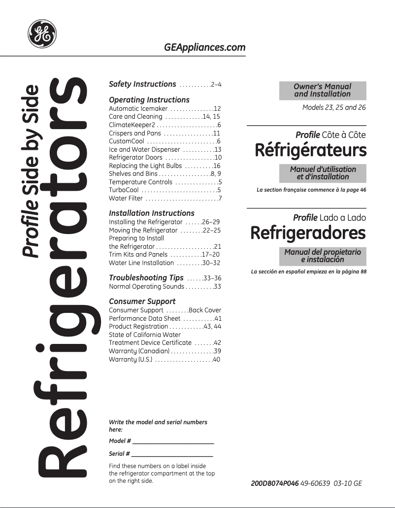 Page 1 de la notice Manuel utilisateur GE GSHS6LGZSS