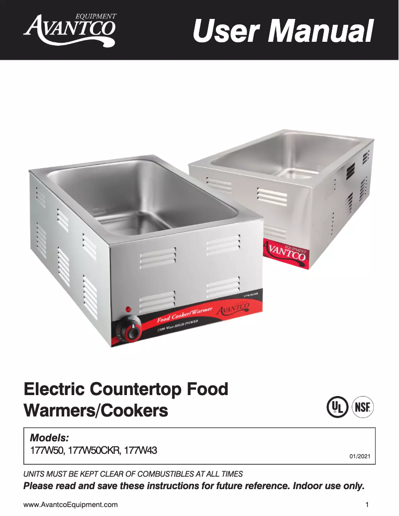Página 1 del manual Manual de usuario Avantco 177W43