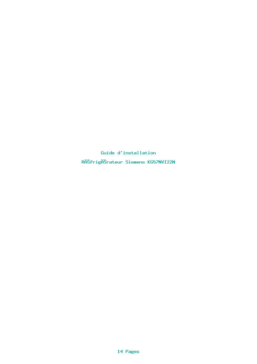 Page 1 de la notice Guide d'installation Siemens KG57NVI22N