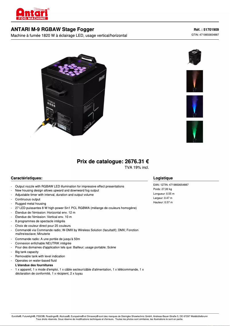 Page 1 de la notice Fiche technique Antari M-9