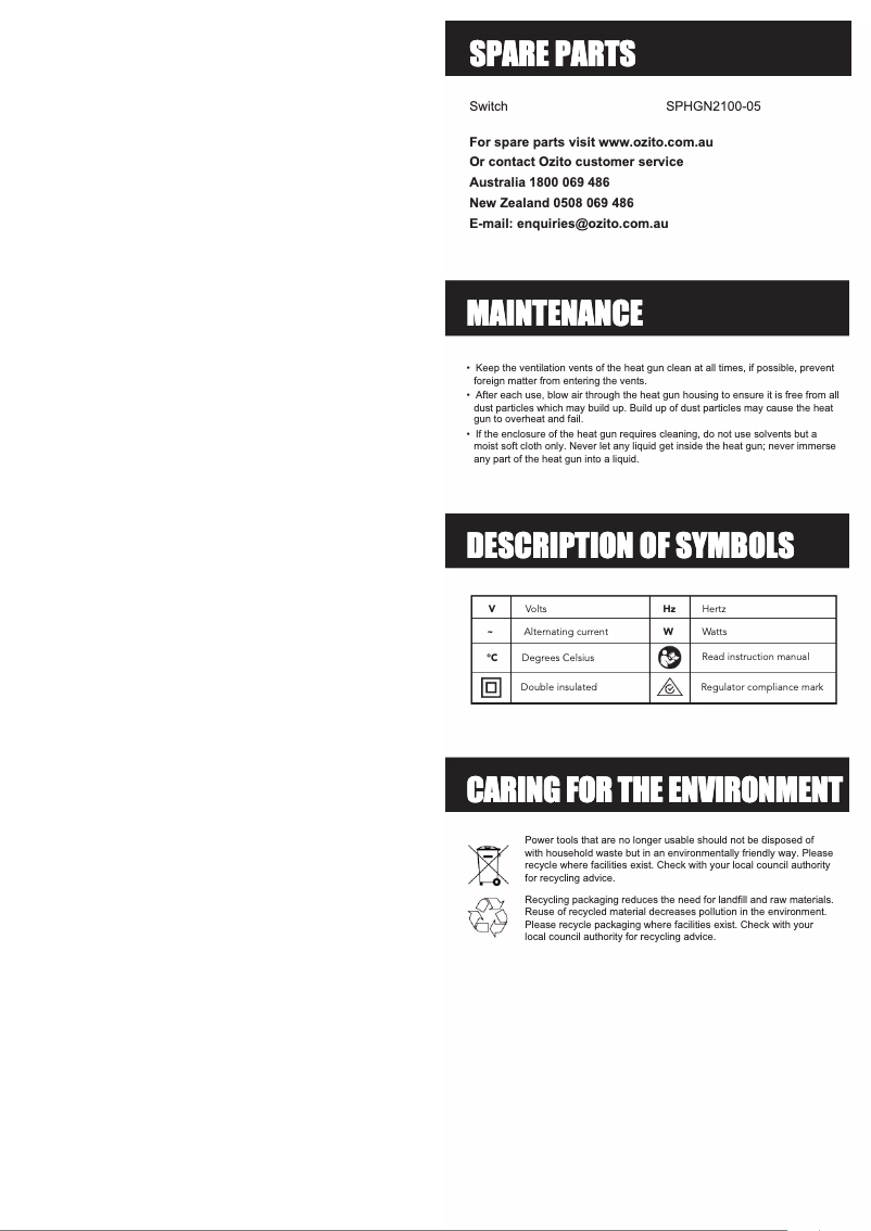 Page 1 de la notice Manuel utilisateur Ozito HGN-2100