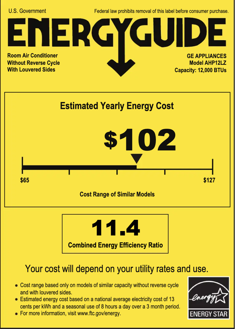 Página 1 del manual Etiqueta energética GE AHP12LZ