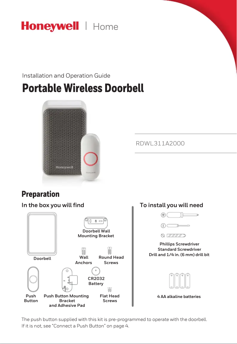 Página 1 del manual Manual de usuario Honeywell RDWL311A