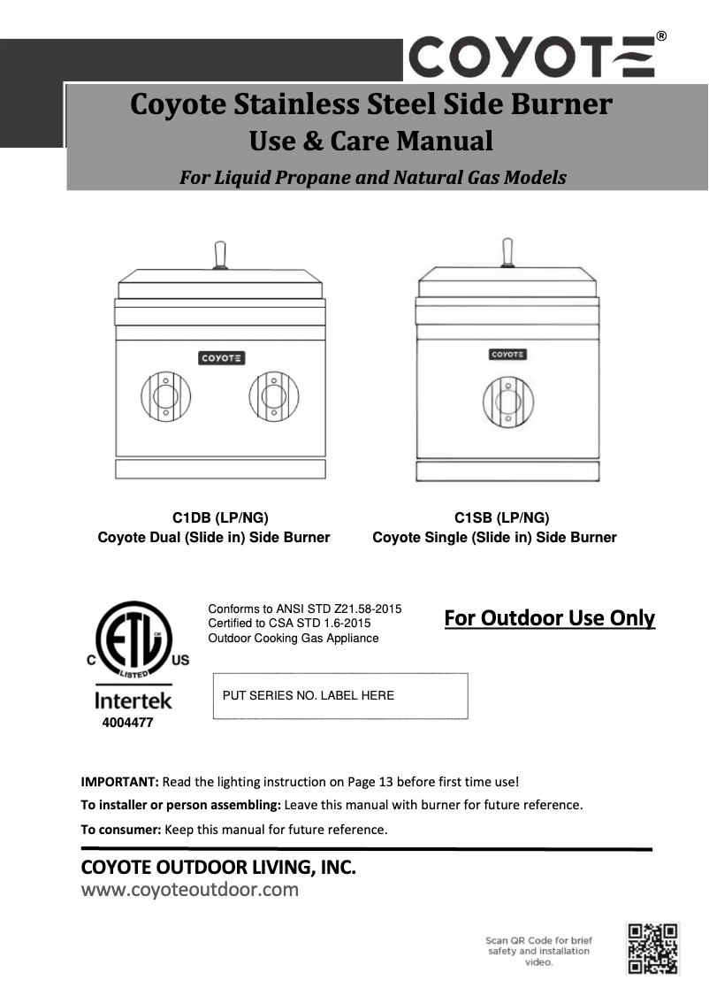 Page 1 de la notice Manuel utilisateur Coyote C1DB