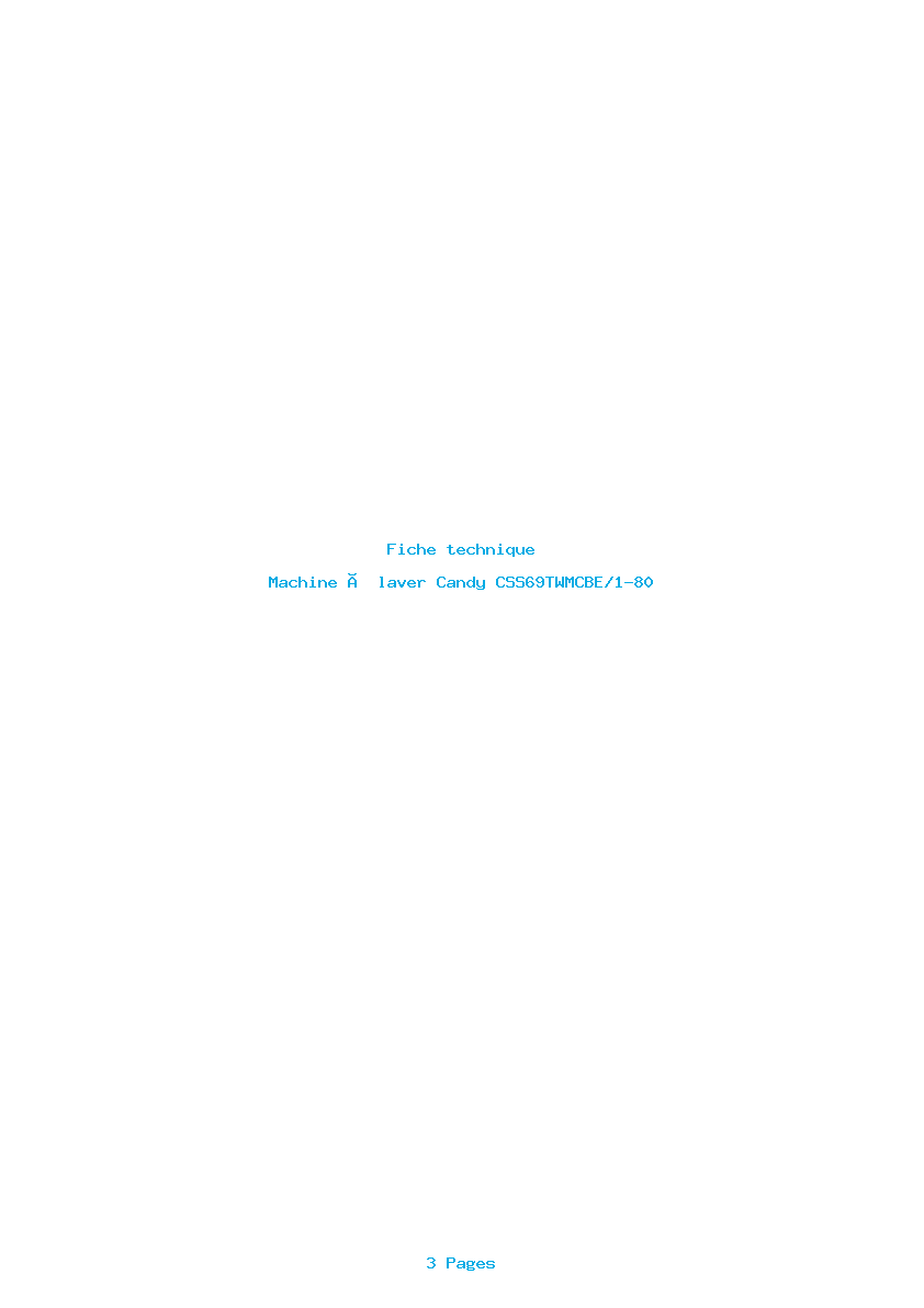 Page 1 de la notice Fiche technique Candy CSS69TWMCBE/1-80