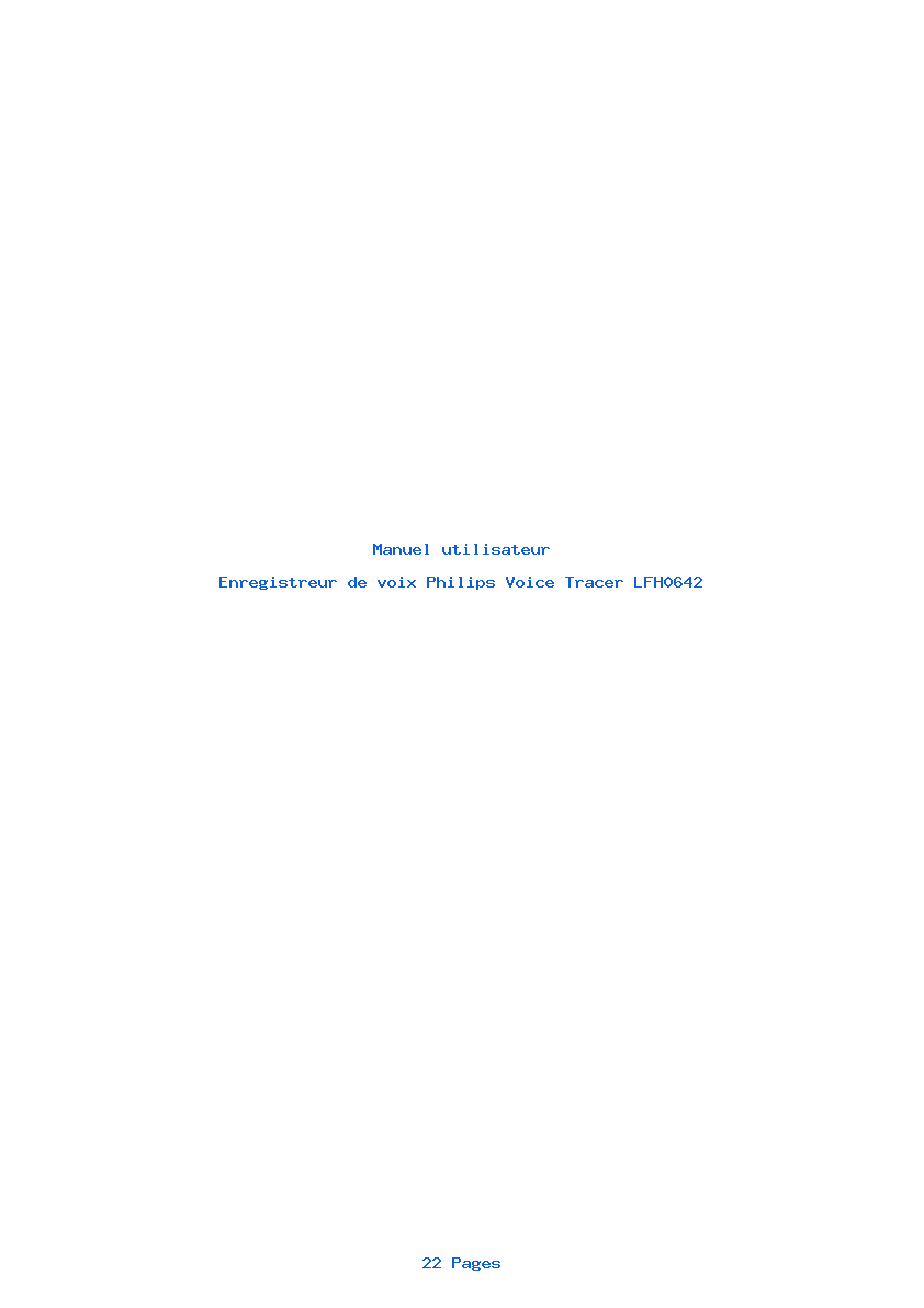 Page 1 de la notice Manuel utilisateur Philips Voice Tracer LFH0642