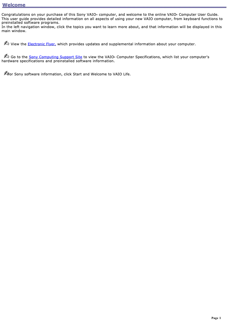 Page 1 de la notice Manuel utilisateur Sony Vaio PCG-V505DH