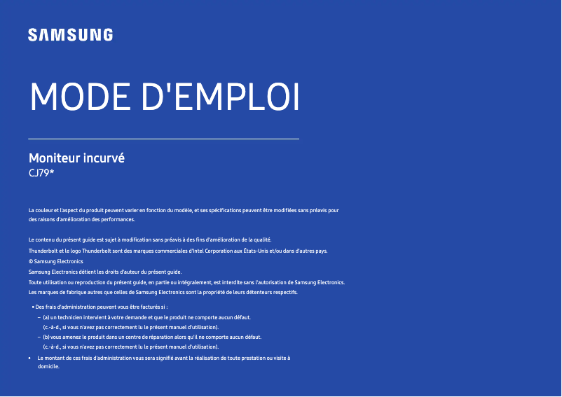 Page 1 de la notice Manuel utilisateur Samsung C34J791WTM