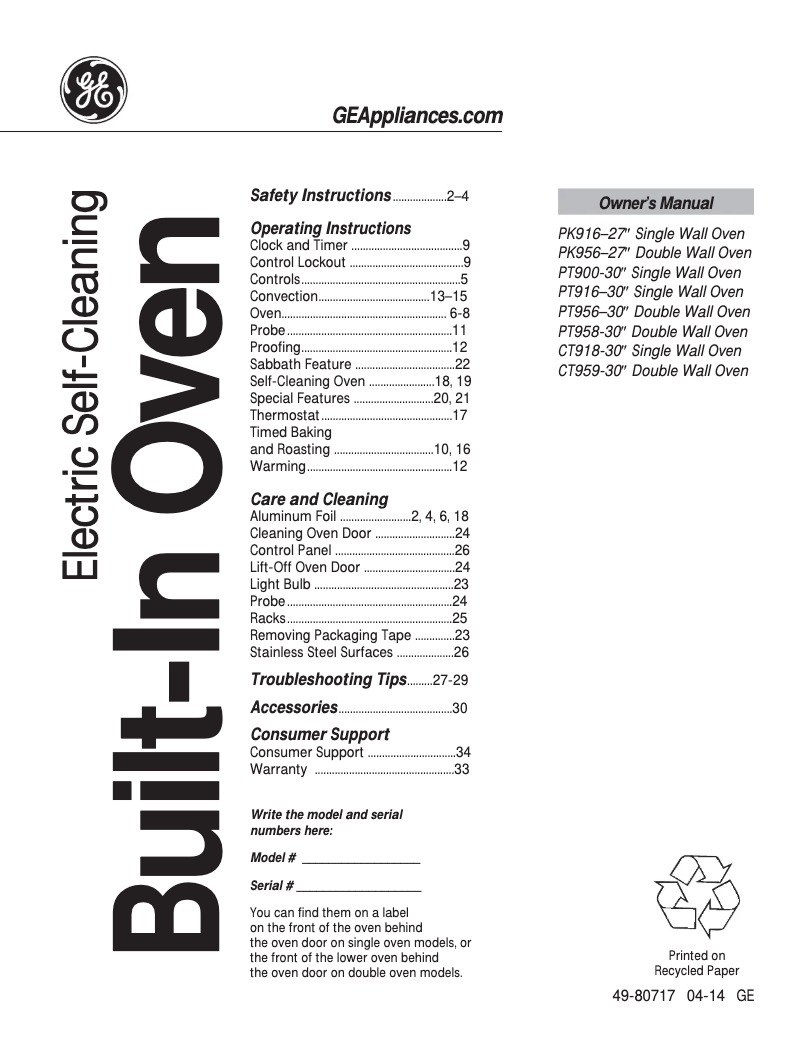 Page n°1 - Manuel utilisateur GE CT918STSS Cafe