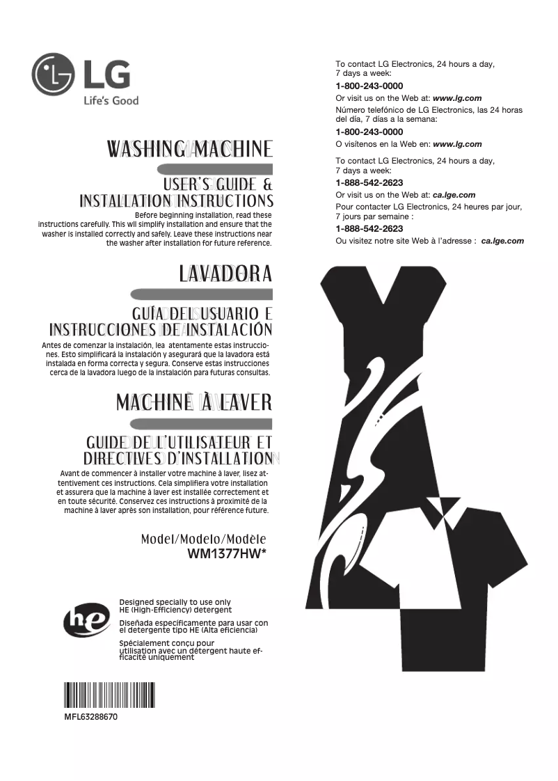 Page 1 de la notice Manuel utilisateur LG WM1377HW