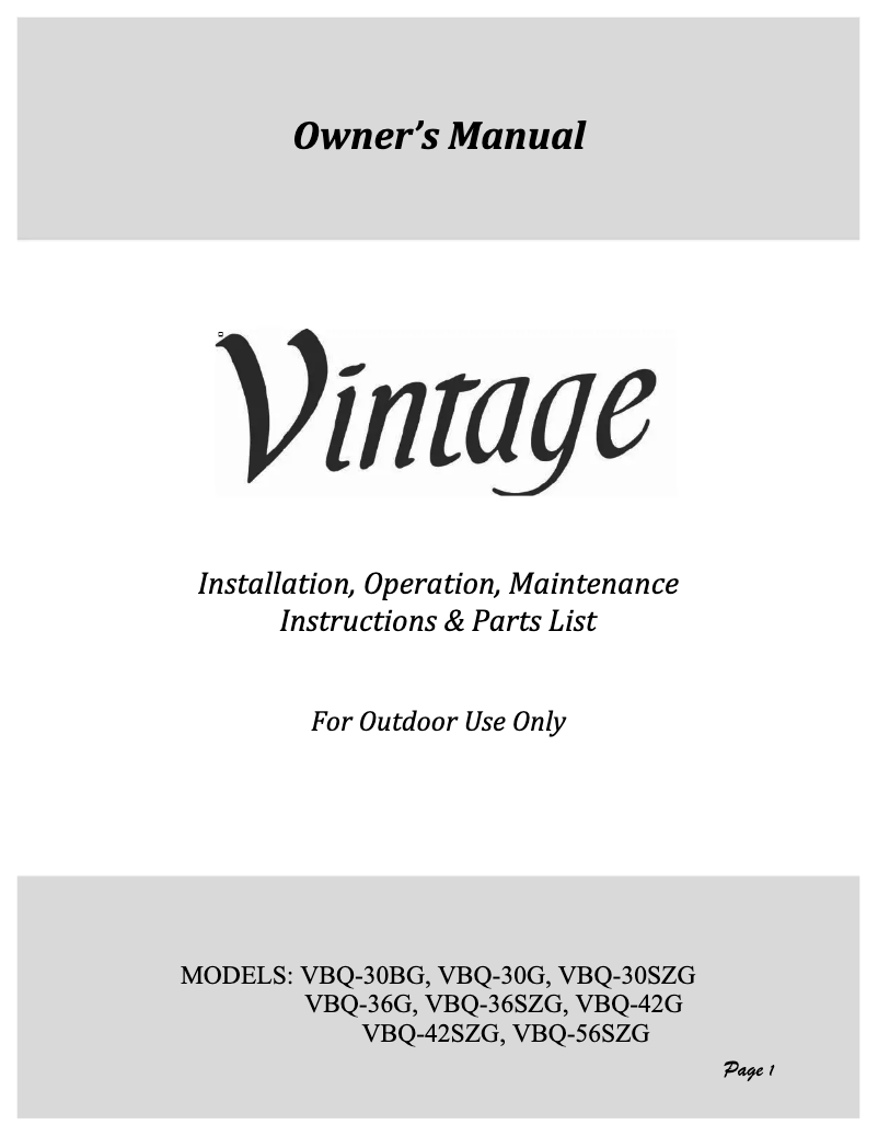 Page 1 of the manual User Manual Vintage VBQ-42G