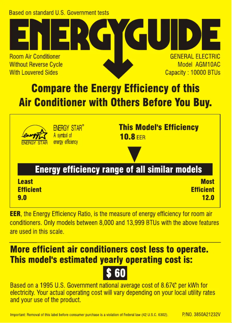 Página 1 del manual Etiqueta energética GE AGM10AC