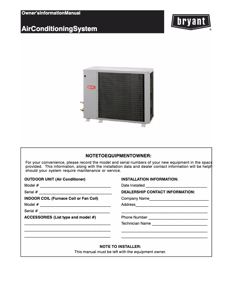 Page 1 de la notice Manuel utilisateur Bryant Preferred 538A