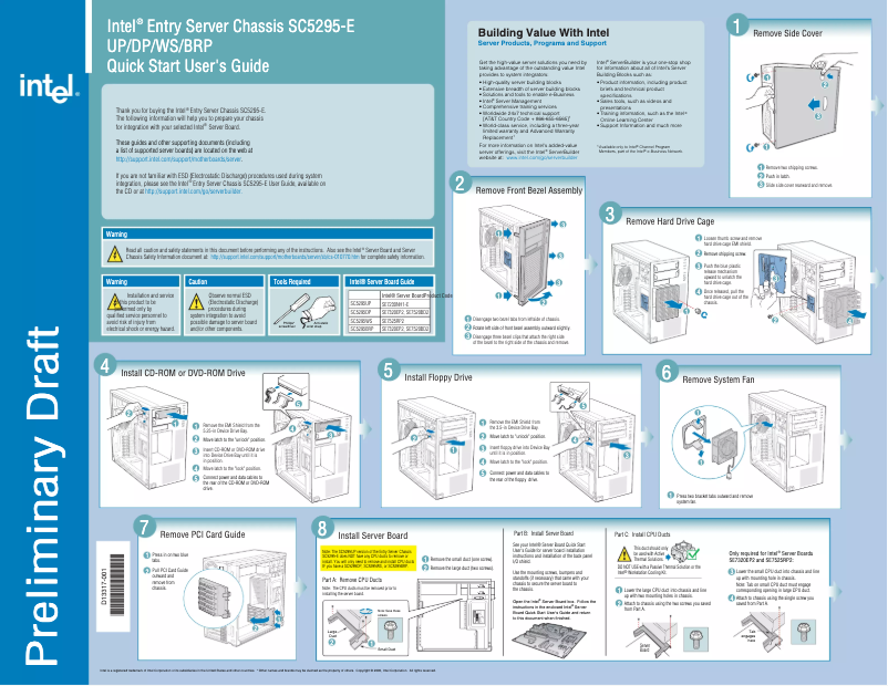 Page 1 of the manual User Manual Intel SC5295WS