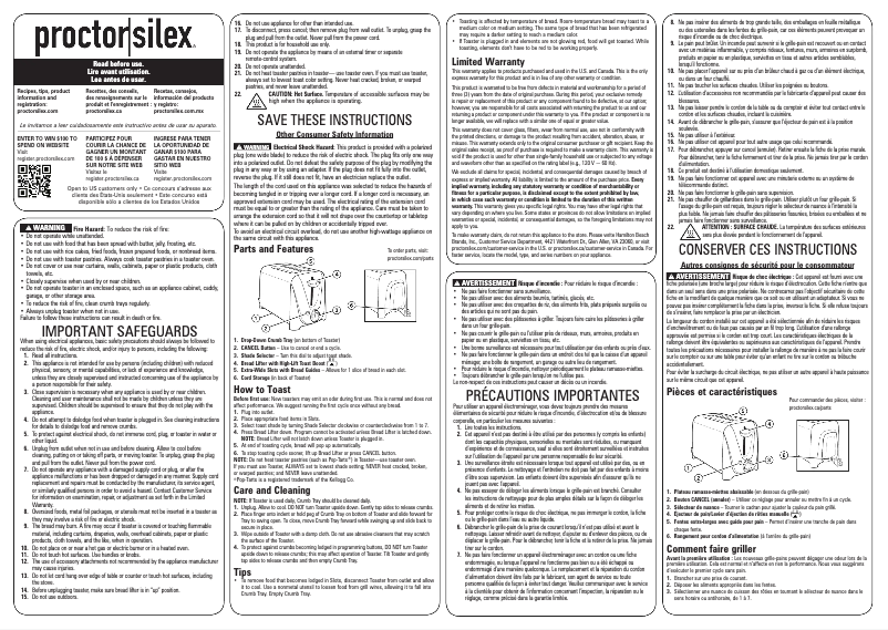 Page 1 of the manual User Manual Proctor Silex 22304V