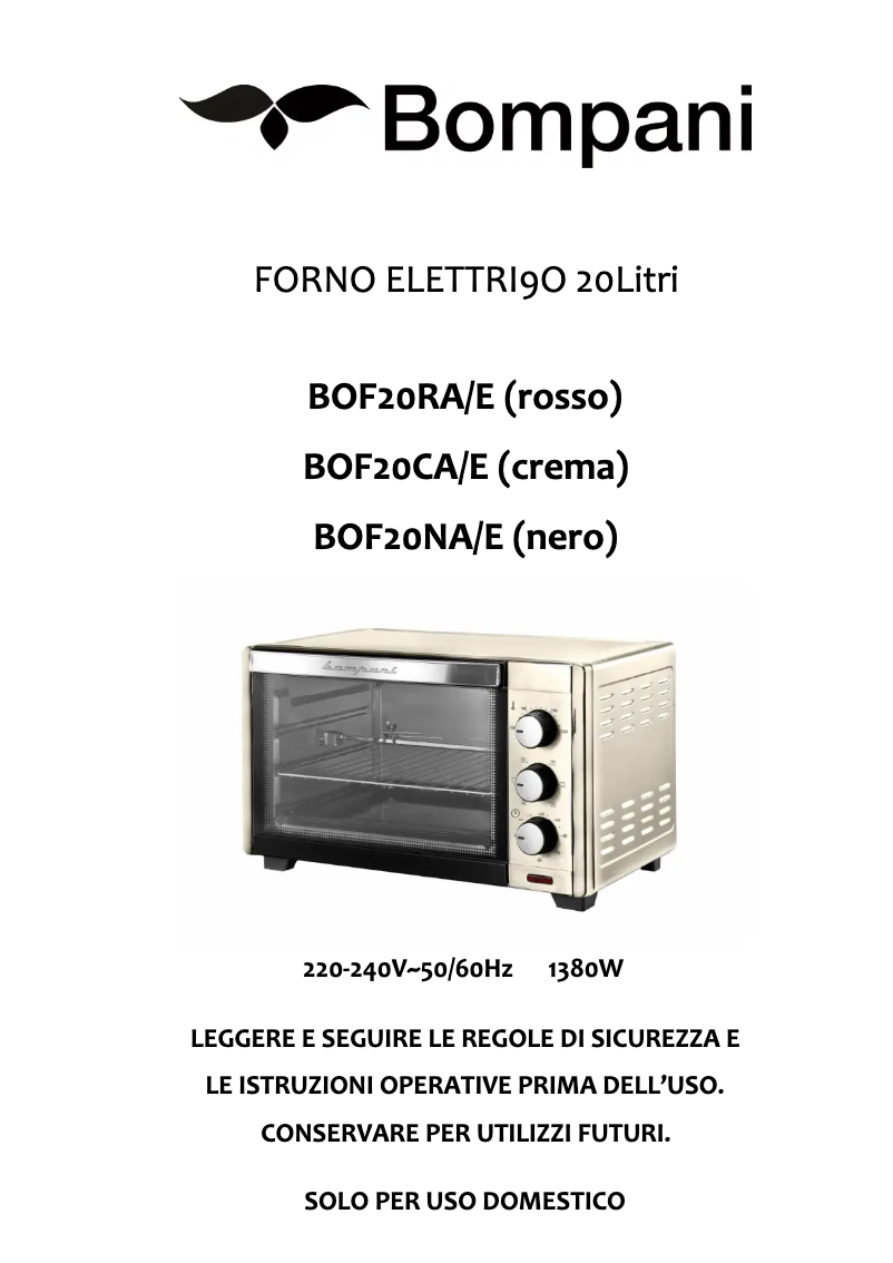 Page 1 de la notice Manuel utilisateur Bompani BOF20RA/E