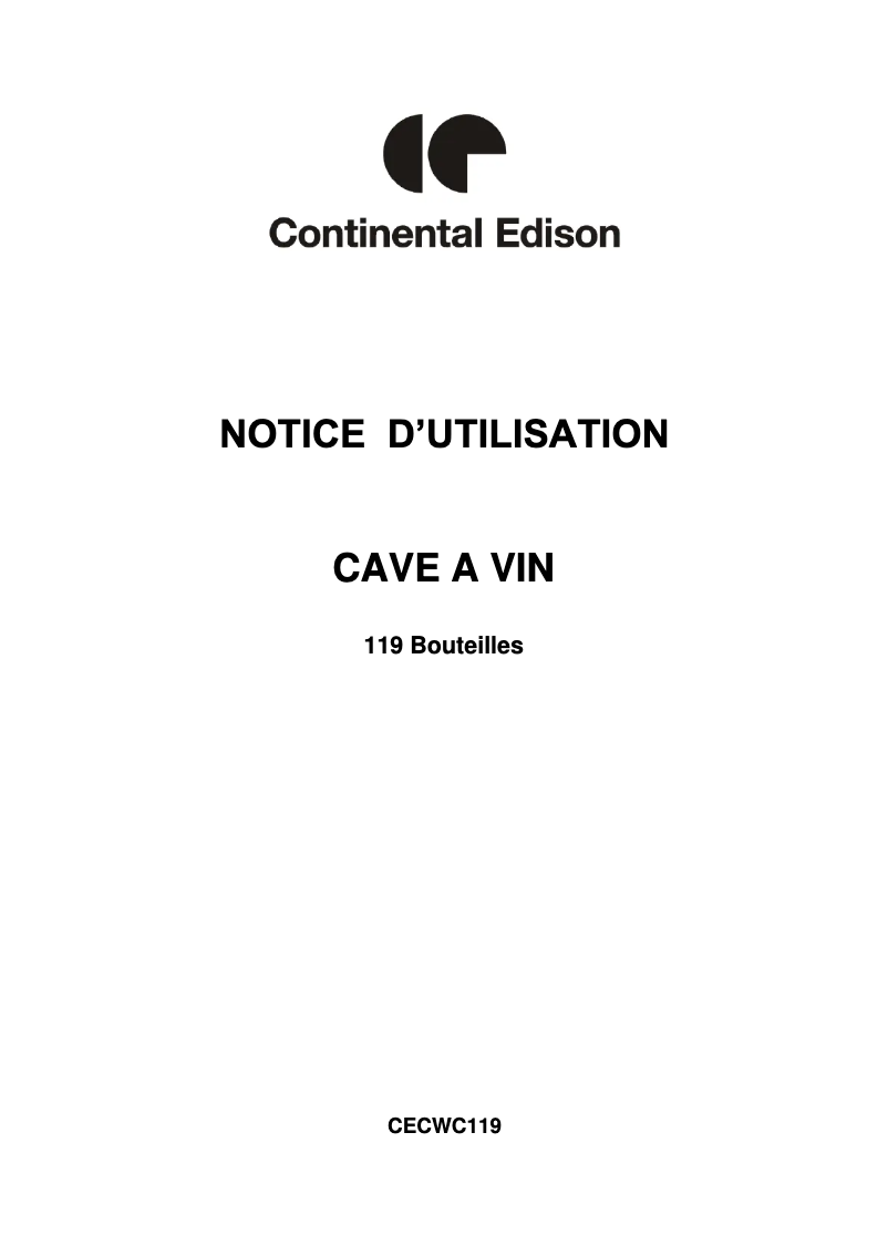 Page 1 de la notice Manuel utilisateur Continental Edison CECWC119