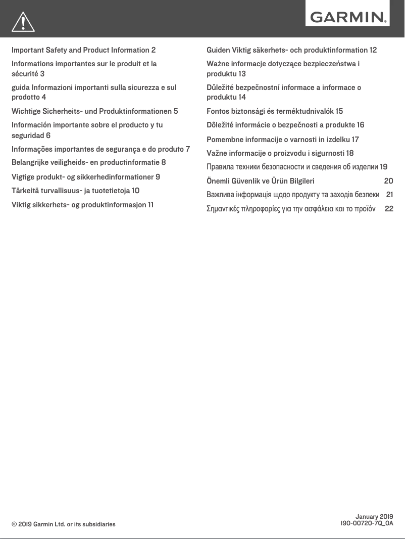 Page 1 de la notice Instructions de sécurité Garmin nuvi 55LT