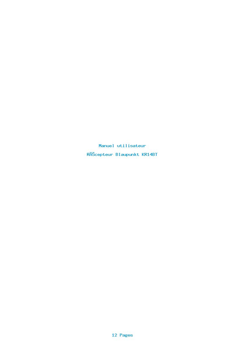 Page 1 de la notice Manuel utilisateur Blaupunkt KR14BT