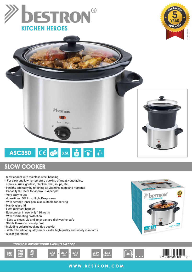 Page 1 of the manual Technical Sheet Bestron ASC350