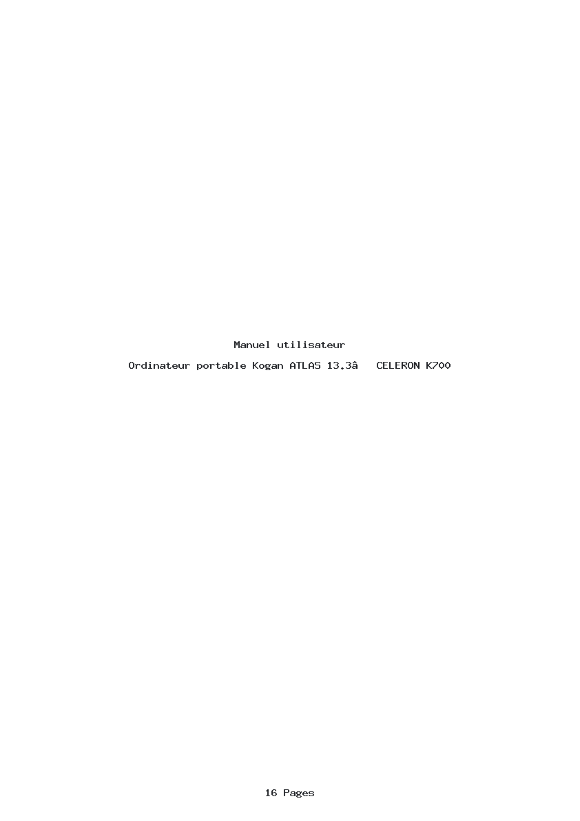 Page 1 de la notice Manuel utilisateur Kogan ATLAS 13.3” CELERON K700