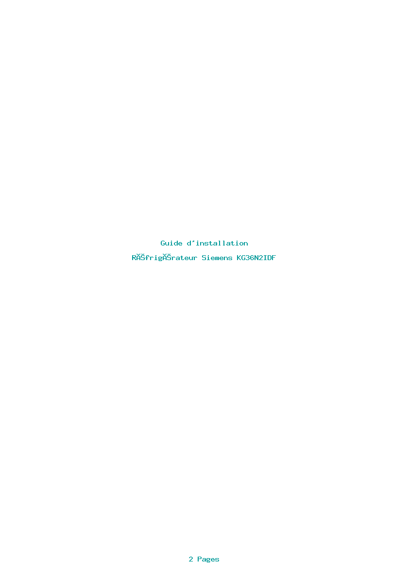 Page 1 de la notice Guide d'installation Siemens KG36N2IDF