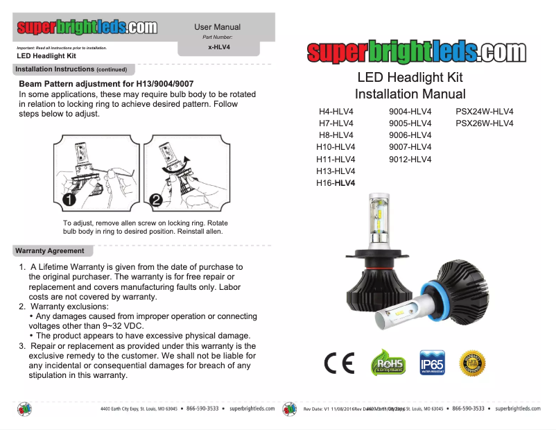 Page 1 de la notice Manuel utilisateur SuperBrightLEDs H13-HLV4