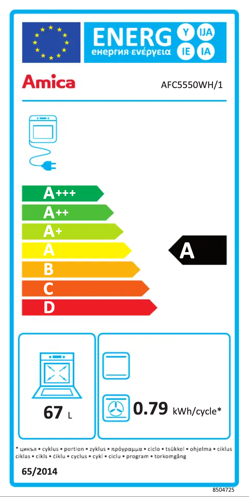Page 1 de la notice Label énergétique Amica AFC5550WH