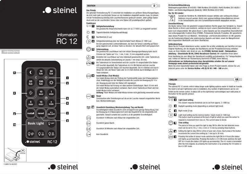 Page 1 of the manual User Manual Steinel RC 12