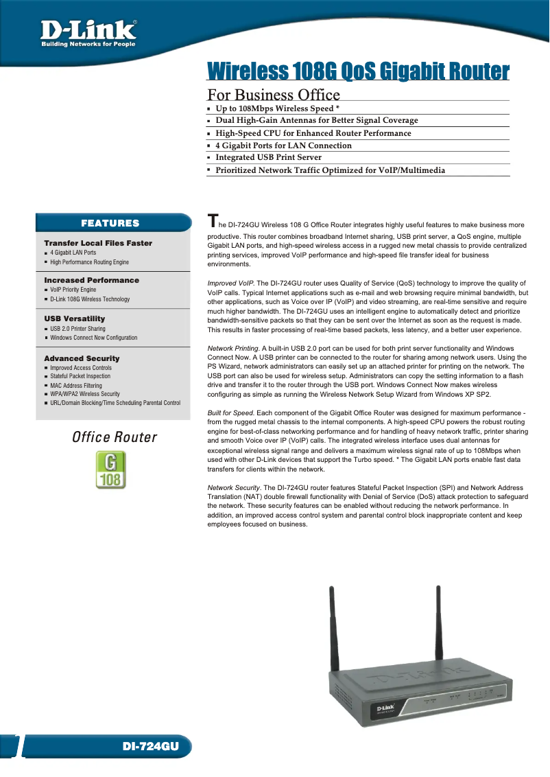 Page 1 de la notice Fiche technique D-Link DI-724GU