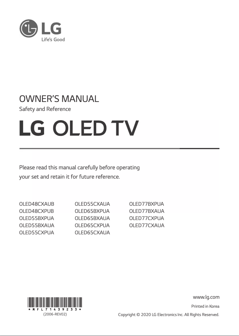 Page 1 de la notice Manuel utilisateur LG OLED65CXPUA