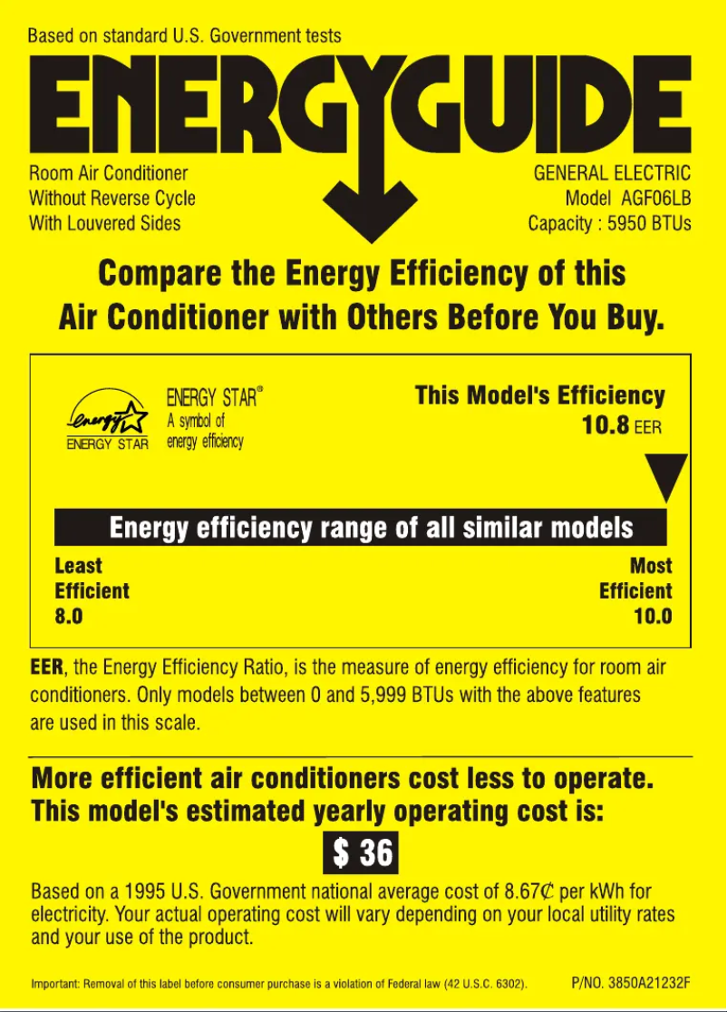 Página 1 del manual Etiqueta energética GE AGF06LB