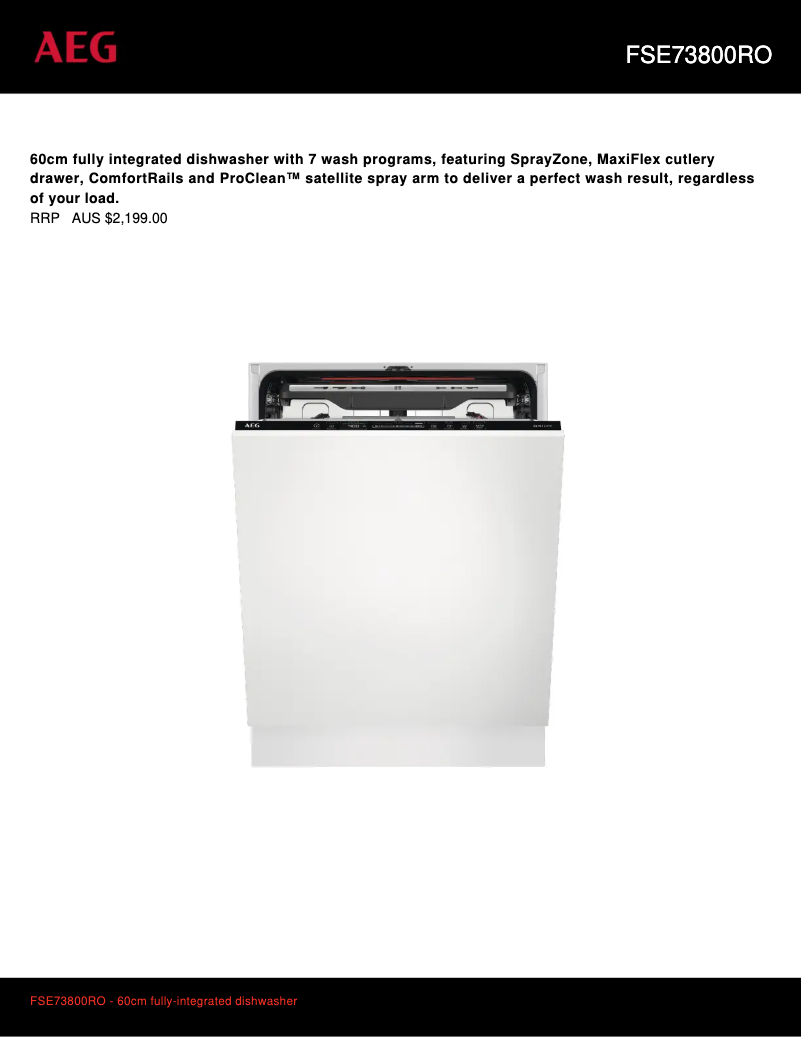 Page 1 de la notice Fiche technique AEG FSE73800RO