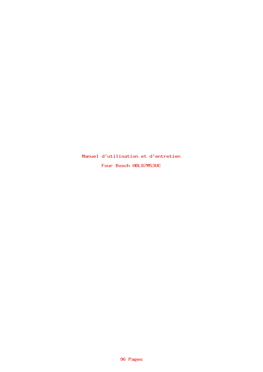 Page 1 de la notice Manuel d'utilisation et d'entretien Bosch HBL87M53UC