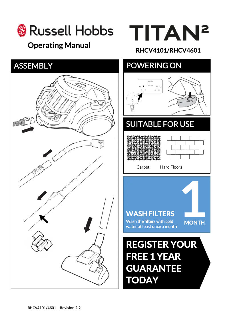 Page 1 de la notice Manuel utilisateur Russell Hobbs Titan2 RHCV4101