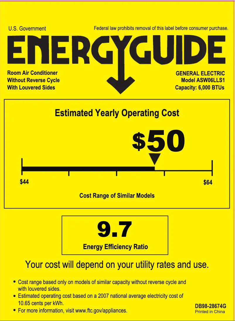Página 1 del manual Etiqueta energética GE ASW06LL