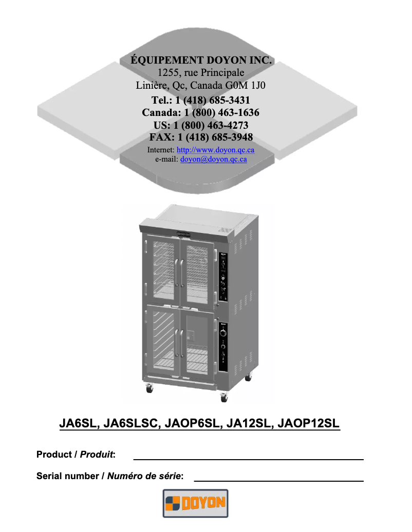 Page 1 de la notice Manuel utilisateur Doyon JAOP6SL