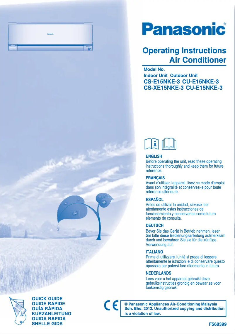 Page 1 de la notice Manuel utilisateur Panasonic CS-XE15NKE3