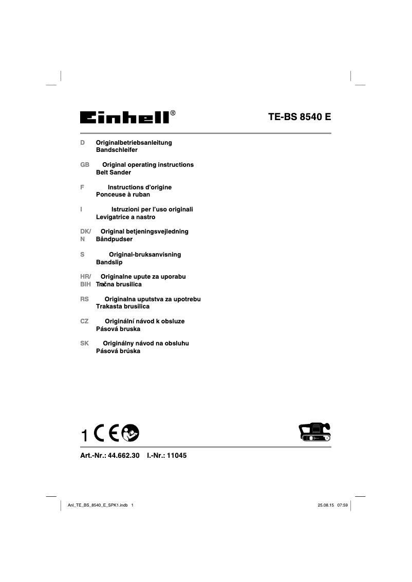 Page 1 de la notice Manuel utilisateur Einhell RT-BS 75