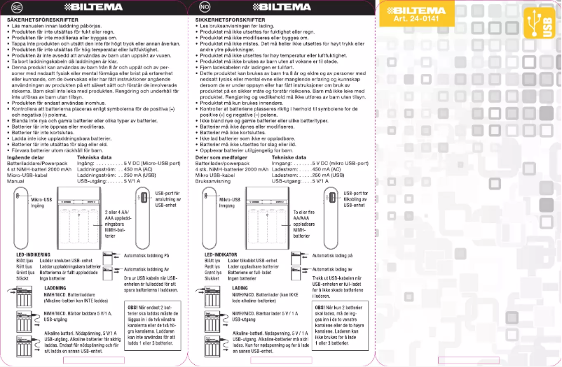 Page 1 de la notice Manuel utilisateur Biltema 24-0141