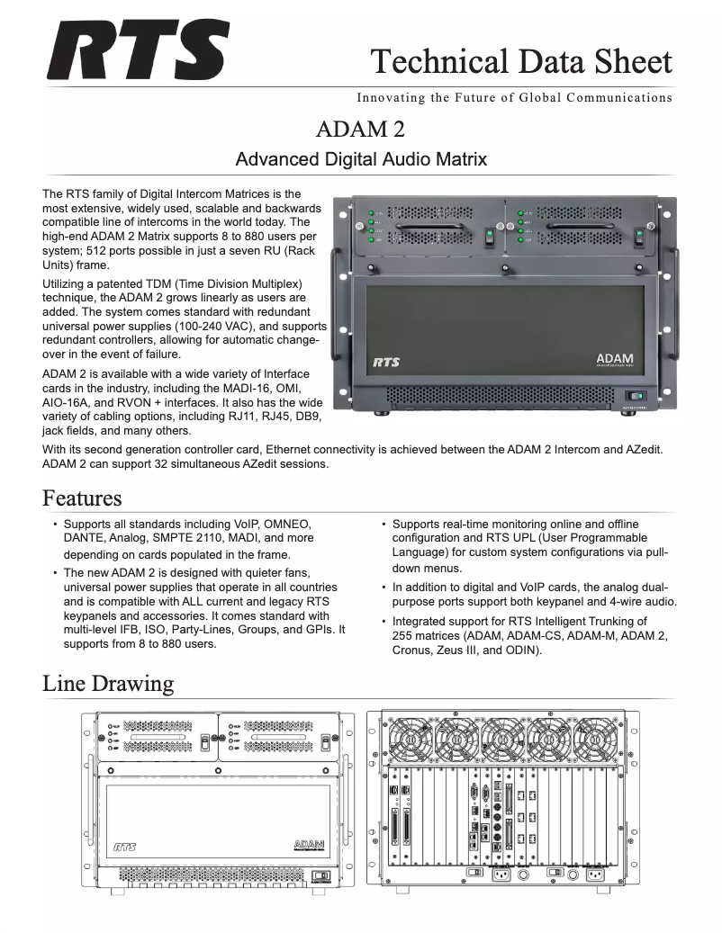 Page 1 de la notice Fiche technique RTS ADAM-2