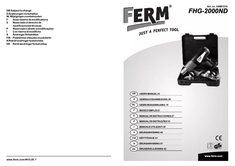Page 1 de la notice Manuel utilisateur Ferm HAM1010
