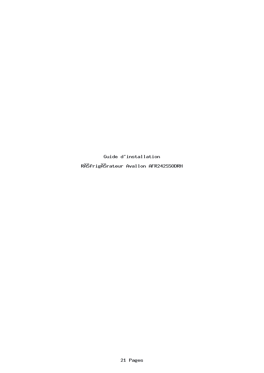 Page 1 de la notice Guide d'installation Avallon AFR242SSODRH