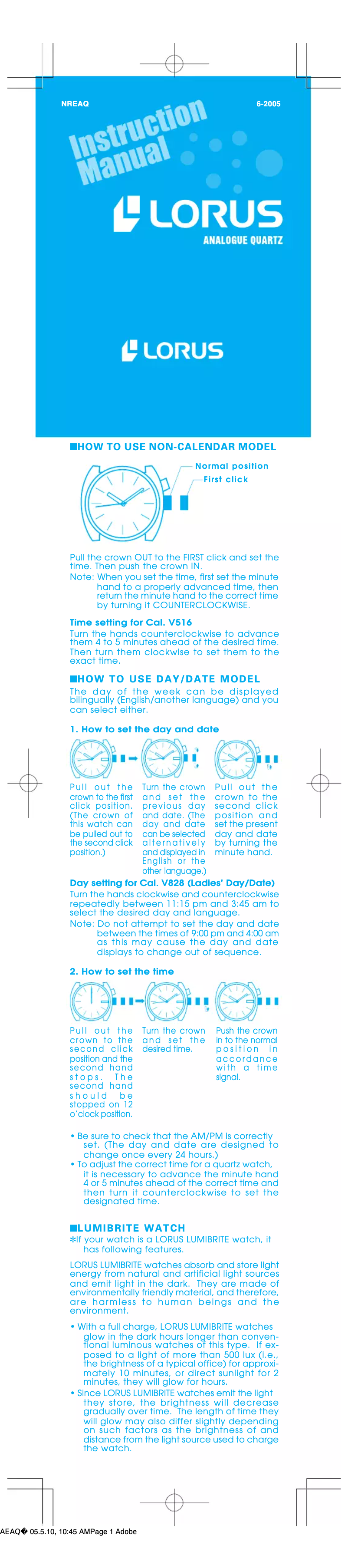 Page 1 de la notice Manuel utilisateur Lorus NREAQ