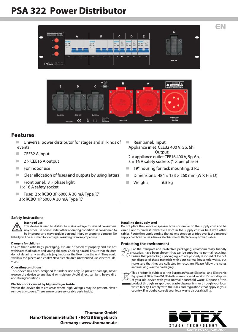 Page 1 de la notice Manuel utilisateur Botex PSA 322